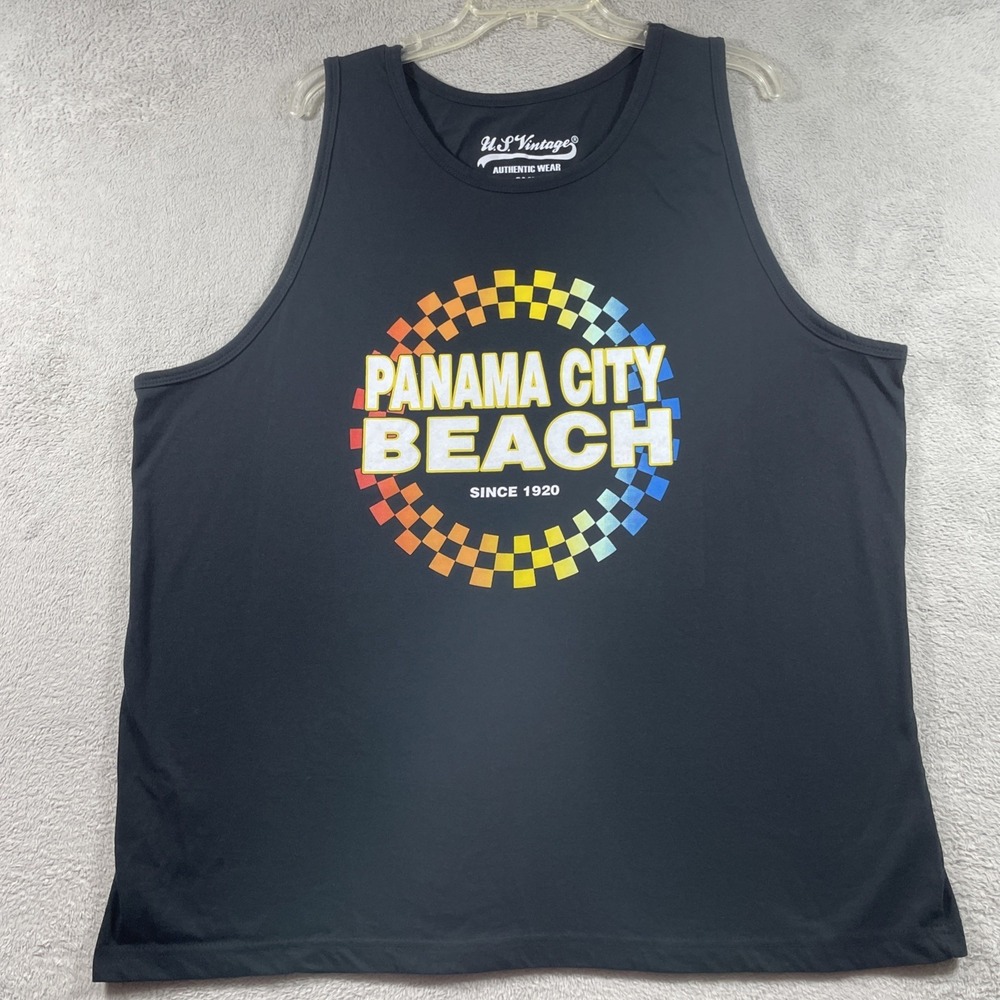 Panama City Beach Shirt Adult 2XL Black Tank Top Graphic Tee Florida US Vintage